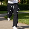 thumbnail image 6 of Hurxie Men's Parachute Sweatpants Y2k Baggy Track Pants Drawstring Wide Leg Casual Trousers Streetwear Black,2XL, 6 of 7