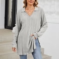 thumbnail image 2 of XFLWAM Long Sleeve Shirts for Women Lightweight V Neck Tunic Tops Ribbed Knit Loose Fit Fall Sweatshirt Casual Side Slit Pullover Shirts Gray M, 2 of 8