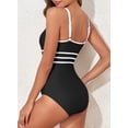 thumbnail image 4 of SHEWIN One Piece Swimsuit Women Color Block Bathing Suits Criss-Cross Back Scoop Neck Swimsuits Padded Athletic Training Swimwear Black, 4 of 11