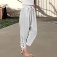 thumbnail image 6 of Bovemsi Casual Pants for Women Women's Fashion Solid Color Cotton Linen Elastic Trousers Beach Line Beach Trousers with Pockets, 6 of 7