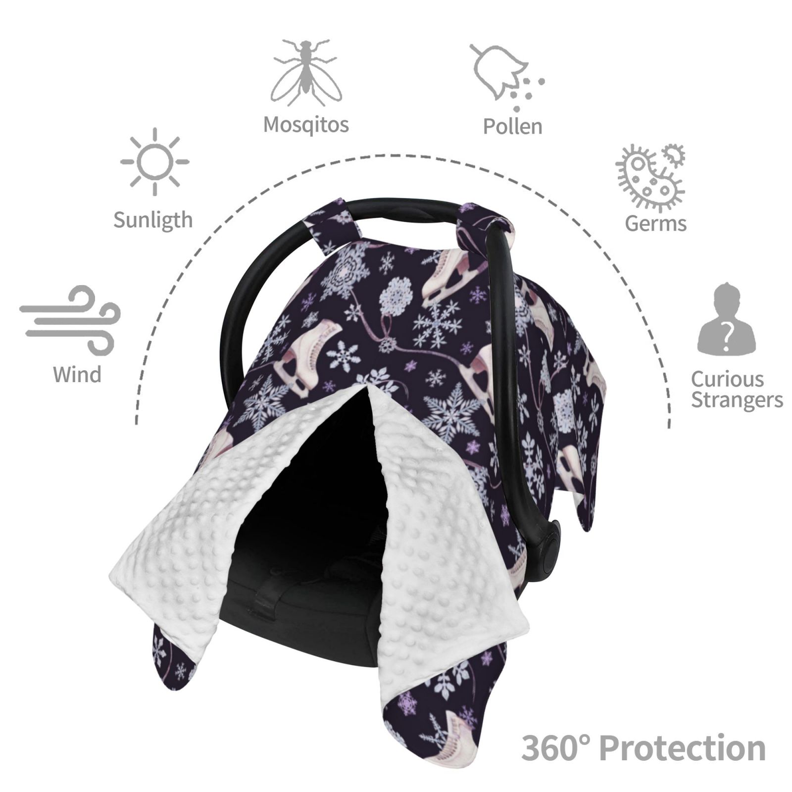 Car Seat Cover Baby - Elegant ice skates snowflakes A Breathable Infant Car Seat Cover for Baby Carseat, Lightweight Comfort Baby Essentials Must Haves Newborn Stuff for Girl Boy
