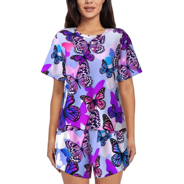Fotbe Flying Butterflies Conjunto de Pijama Estampado para Mujer, 2 Piezas, Ropa de Dormir con Camiseta de Manga Corta y Shorts Suaves-XX-Large