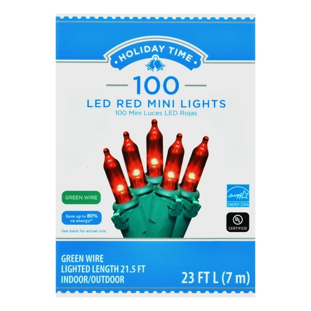 Holiday Time 23-Foot Red Led Mini Christmas Lights, With Green Wire, 100 Count - Walmart.com