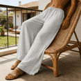 thumbnail image 5 of Jsaierl Women's Linen Wide Leg Palazzo Pants Summer Casual Drawstring Elastic Waist Loose Breathable Trousers, 5 of 12