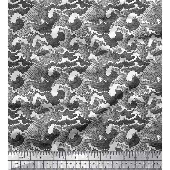 Soimoi Silk Fabric Waves Shirting Printed Fabric 1 Yard 42 Inch Wide