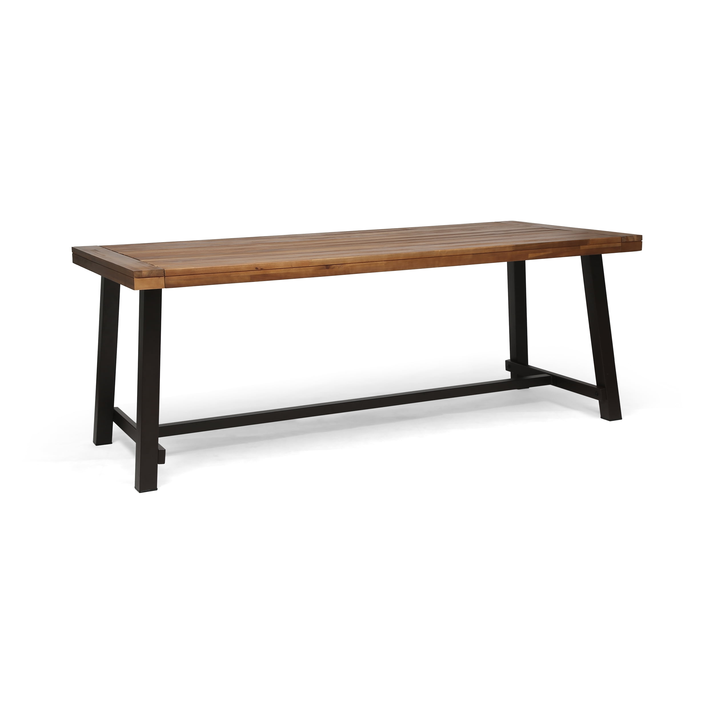 Kamden Outdoor Eight Seater Wooden Dining Table, Teak and Rustic Metal