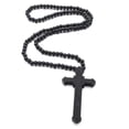 thumbnail image 2 of Collar de cruz católica con cuentas de madera Rosario Ropa religiosa Cadena colgante de crucifijo tallado de Jesús-Rojo-Rojo-Código de producto 46082 Rojo Rojo, 2 of 3