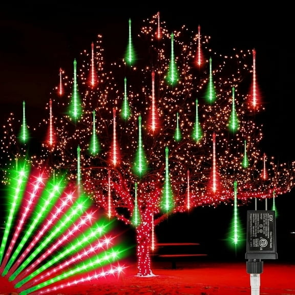 Christmas Lights Outdoor,12-inch LED Meteor Shower Icicle Lights, 10 Tubes 240 LED String Lights. Waterproof Plug, Shower Rain for Xmas Tree Yard House Decor Red&Green