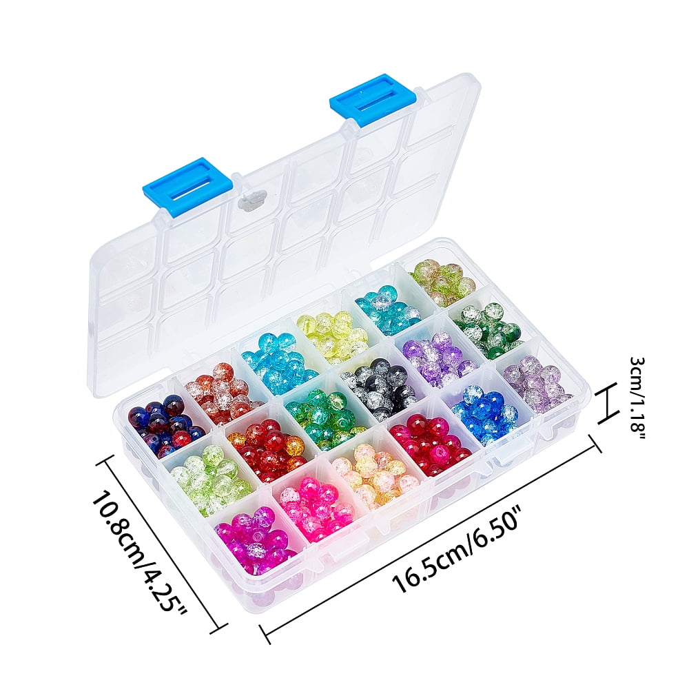 8mm Glass Beads 630pcs 18 Colors Beads for Jewelry Making with Scissors Elastic Thread Beading Needles for Christmas Tree DecorationDIY