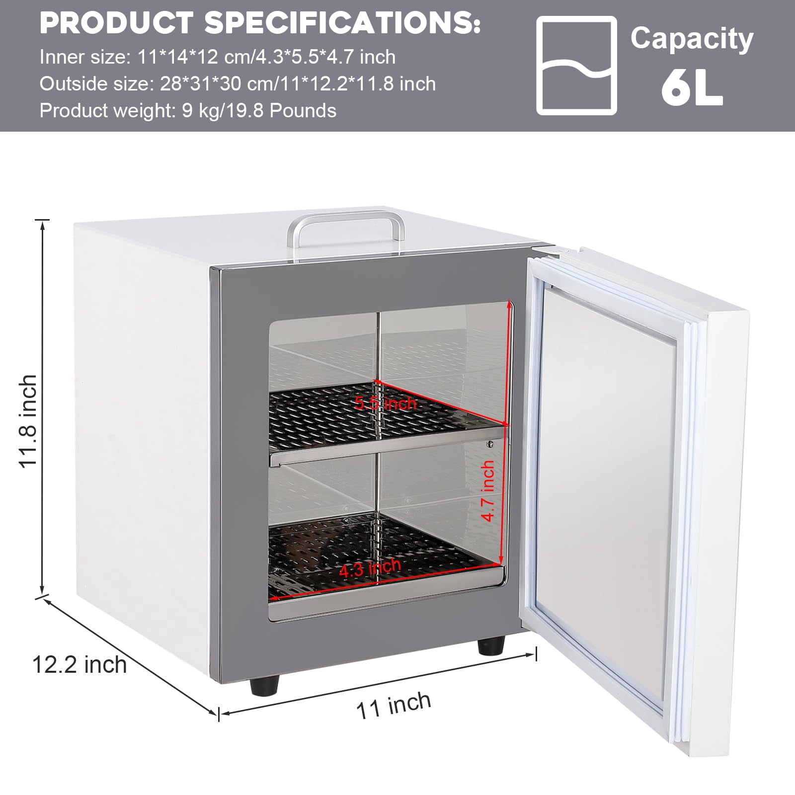 Lab Incubator 6/20L, RT 0-65℃ Egg Incubator PID Temperature Control Scientific Digital Incubator, 12V/110V Microbiological Laboratory Incubator for Culture Seed, Small Reptiles