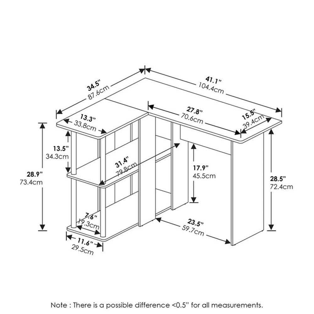 Furinno Abbott L-Shape Writing/Laptop Desk with Bookshelf
