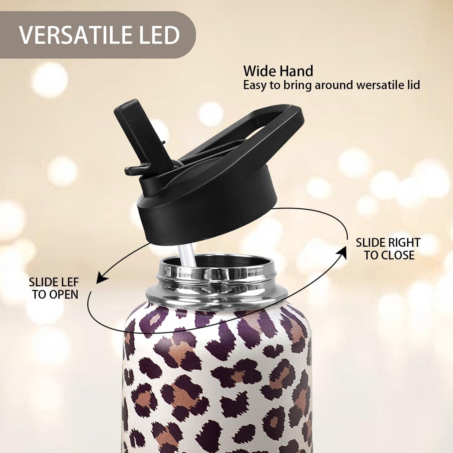32ozLeopard Print Stainless Insulated Aater Water Bottle with Straw,Leopard Print Cheetah Gym Hiking Sports Coffee Mug Cup Water Bottles,Leopard Print Decor Stuff Accessories