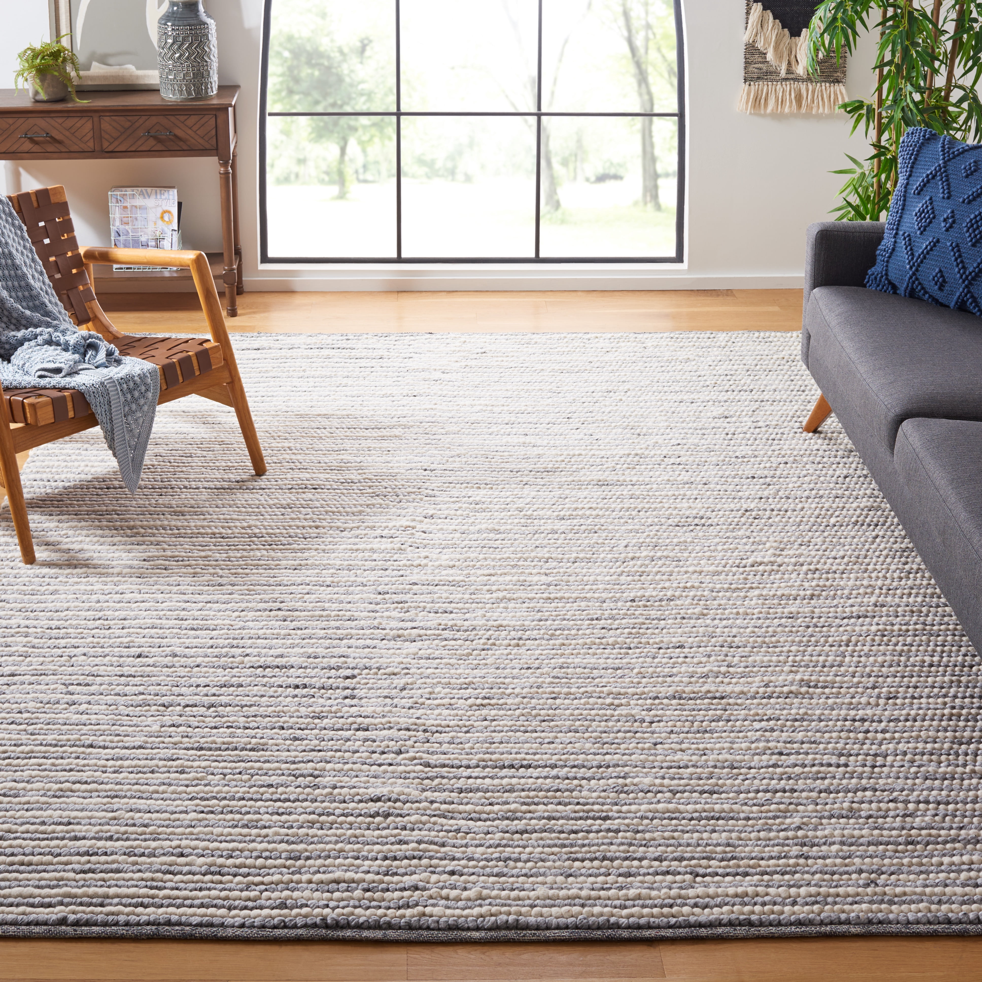 SAFAVIEH Natura Fredrick Striped Area Rug, Ivory/Grey, 8' x 10'