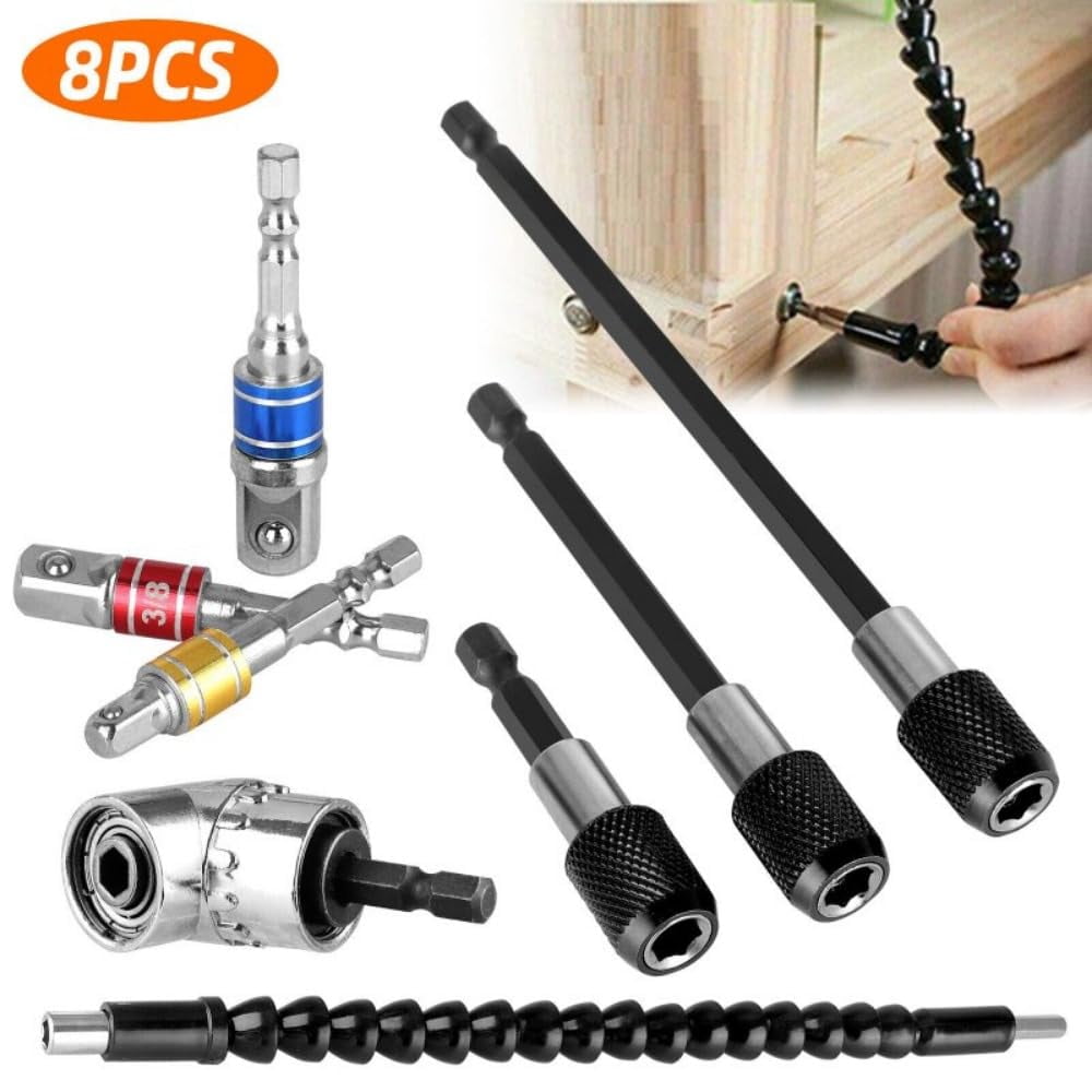 8Pcs Flexible Drill Bit Extension Set With 1/4In Hex Shank For Hex Nut Drivers Impact Hole Saws Shovel Drills