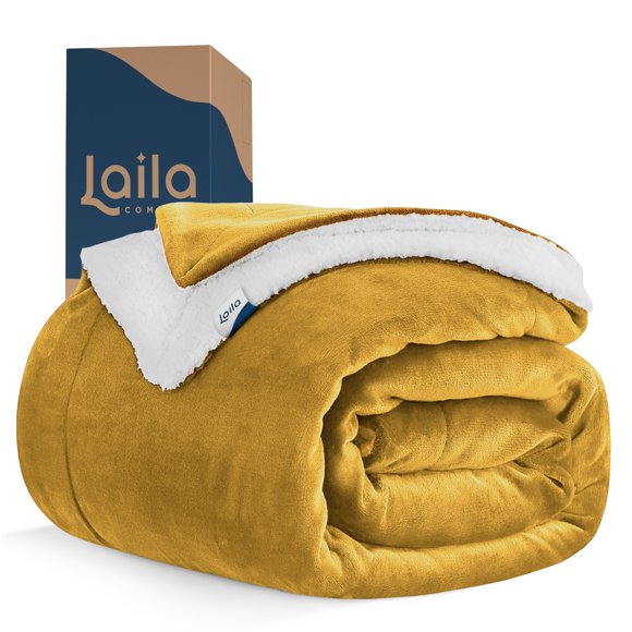 Cobija Cobertor Aborregado King Laila Comfort Ultra Suave 100% Microfibra de Poliéster Mostaza