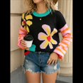 thumbnail image 4 of Suéteres con Estampado Floral para Mujer, Suéteres de Punto de Cuello Redondo y Larga con Retazos A Rayas Negro L, 4 of 10