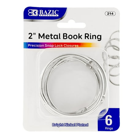 BAZIC Products 2 in Office Book Ring, Bright Nickel, 6 Count