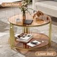 thumbnail image 6 of Harper & Bright Designs Gold Glass Coffee Table with Dower Shelf, Modern Round Glass Center Table with Metal Frame for Living Room, Brown, 6 of 16