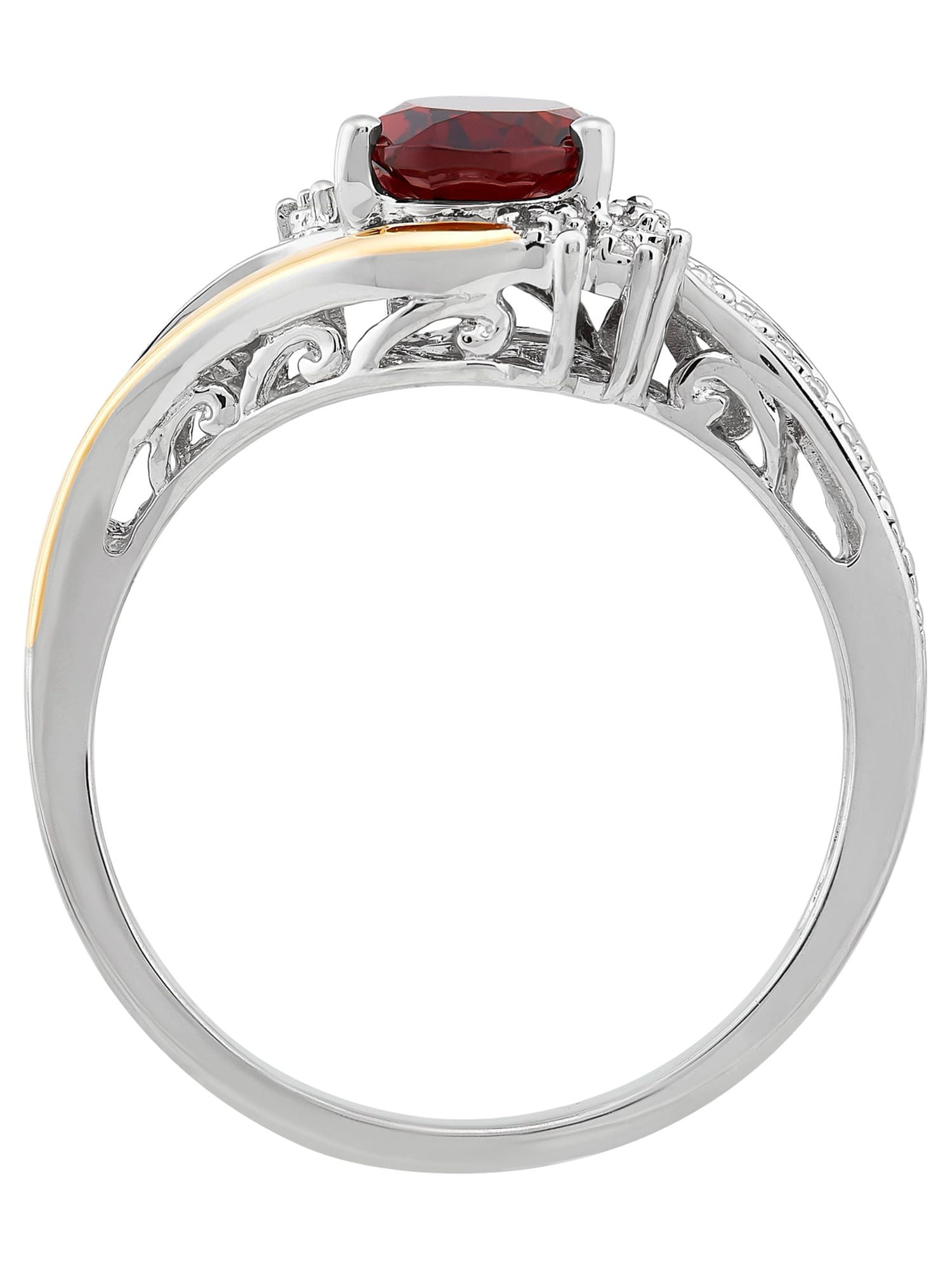 Brilliance Fine Jewelry Red Garnet Diamond Accent Ring in Sterling Silver and 10K Yellow Gold