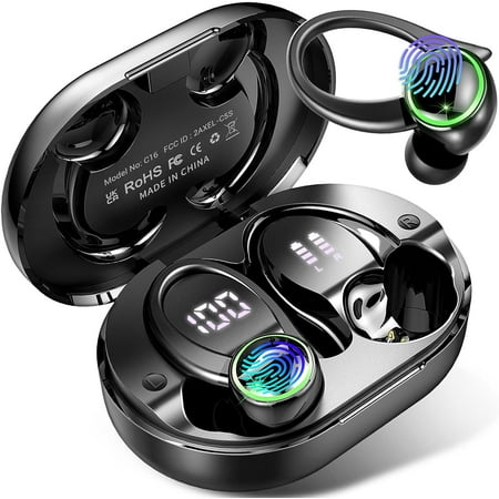 for ZTE GABB Z2 Wireless Earbud, Bluetooth 5.3 Headphones 3D Stereo with Earhook, 40H Touch Control Over Ear Headphones, IP7 Waterproof Earphones Built-in Mic