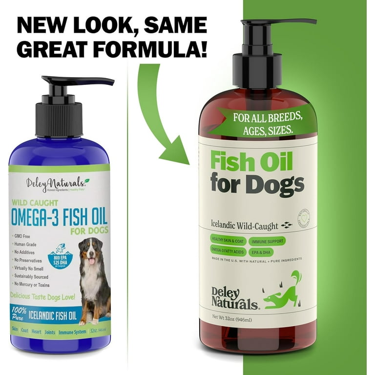 Deley Naturals Wild Caught Fish Oil Liquid Food Supplement for Dogs Supports Skin Immune System 32oz