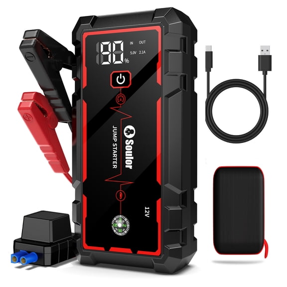 Car Battery Jump Starters, 3000A 12V Lithium Battery, Jumper Cables-for All Gas Engines, Jump Starter with Dual USB Power Bank QC 3.0 Fast Charging.