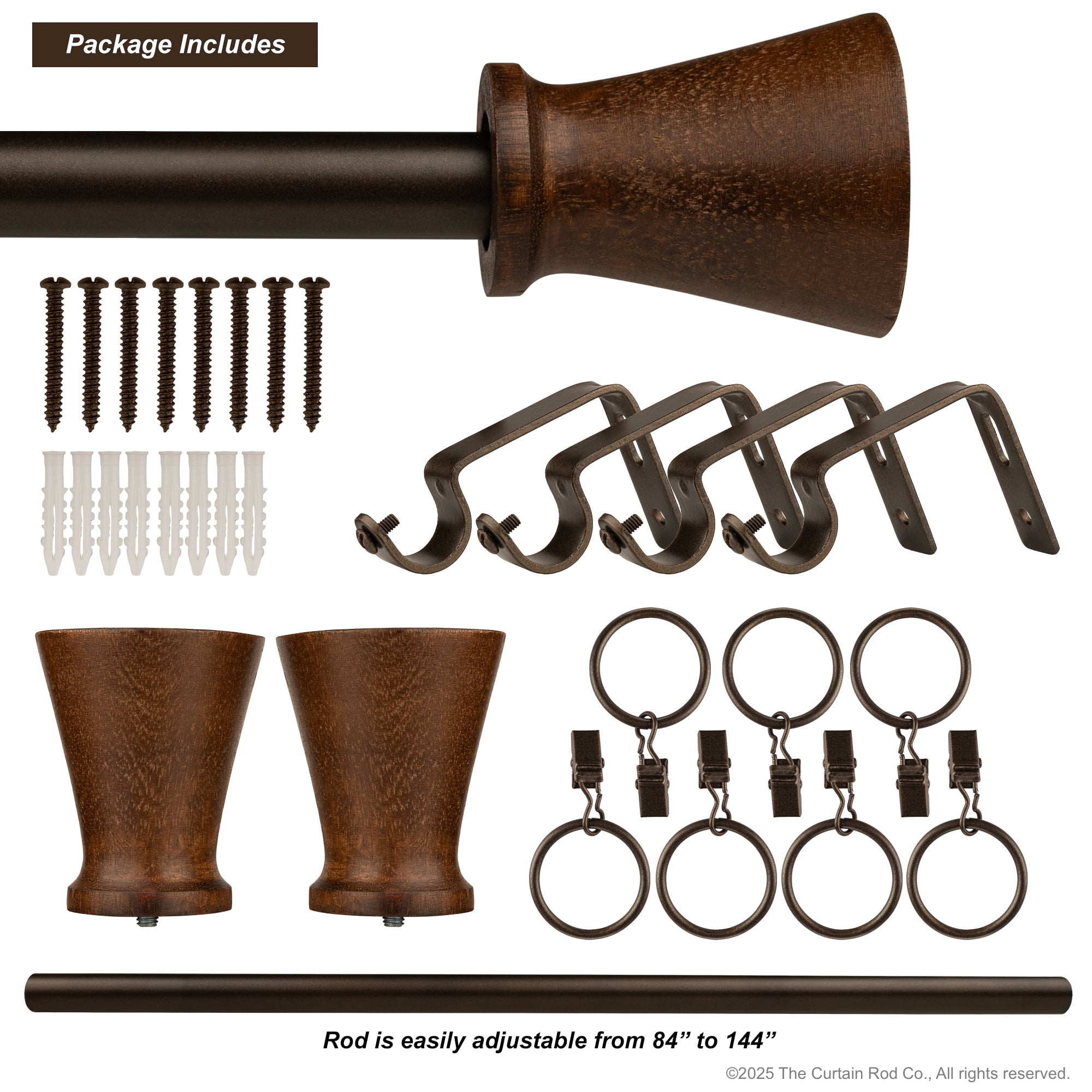 Modern Wood Bronze Fluted Style 84-144 Curtain Rod Set