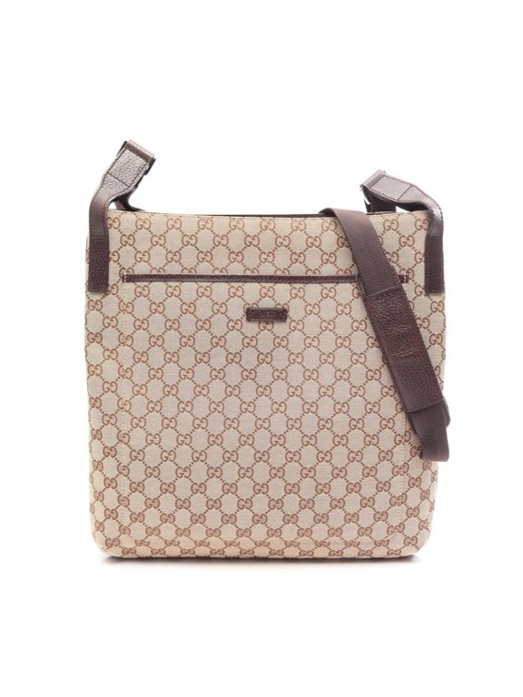 Pre-Owned Gucci GG Canvas Shoulder Bag/Handbag, and Leather, Men's/Women's, Beige/Brown, 122971