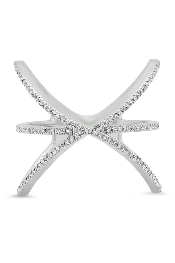 0.20 Carat (ctw) 14K White Gold Round Diamond Ladies Anniversary Wedding Band Criss Cross Geometric Ring