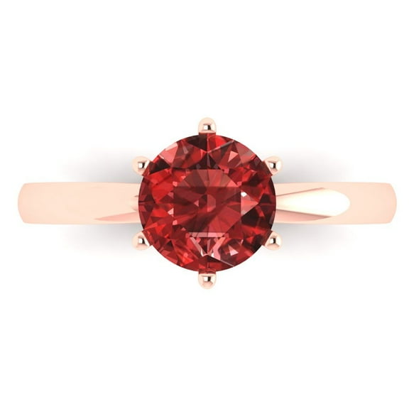 Clara Pucci 14K Rose Gold 1.5ct Garnet Solitaire Ring for Women
