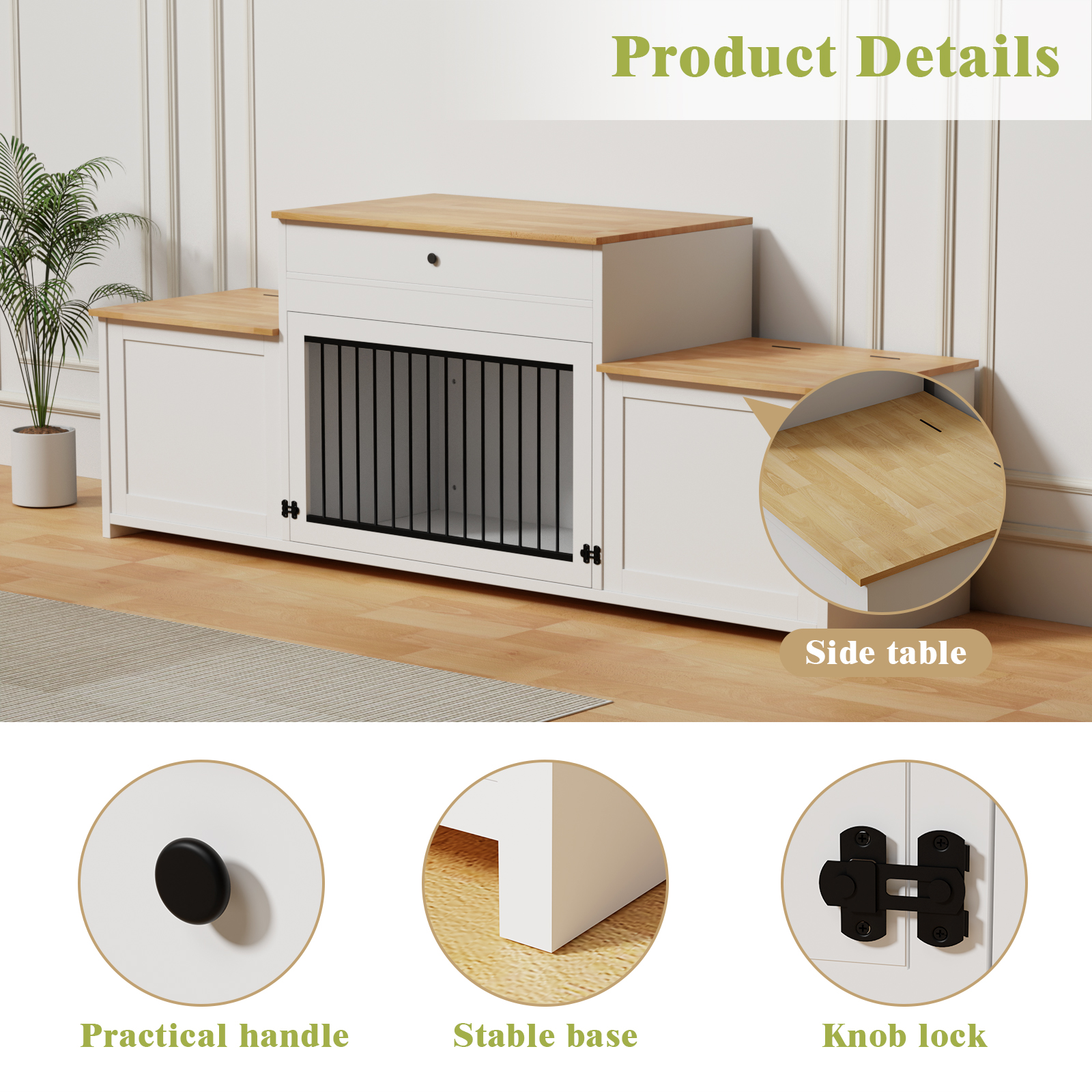 TIME RAY 79 inch Dog Crate Furniture with Storage Drawer,Dog Cage Furniture for Large Dog,Dog Kennel  with Upward Flapping Crate Door