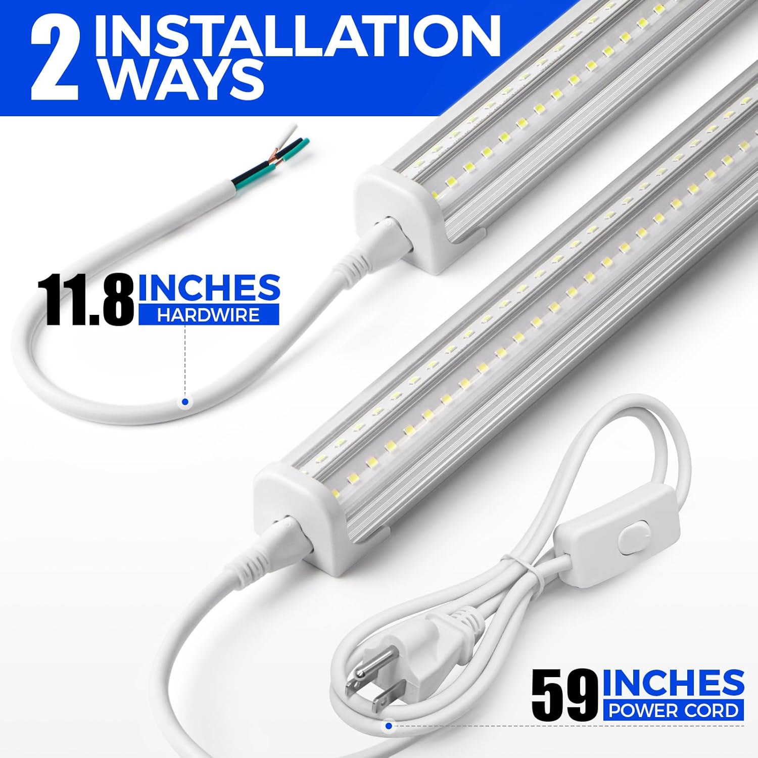 Barrina 2-Pack T8 LED Shop Lights 4FT 50W 7000LM 6500K ‎Super Bright White Clear Cover Ceiling V-Shape Shop Light Fixture Garage Warehouse Basement Workshop ETL Listed