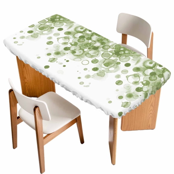 Sage Green Gradient Table Cloths for 6 Foot Rectangle Tables, Abstract Polka Dots Vintage Modern Art Patio Waterproof Elastic Fitted Tablecloths, Washable Rectangular Table Cover for Camping