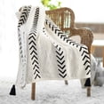 thumbnail image 2 of LR Home and Evette Rios Cream and Black Striped Cotton Throw Blanket, 50" x 60", 2 of 10