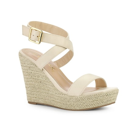 BLISSFUL STEP Women s Shoes Espadrille Wedge Slingback Crisscross Sandals Beige 9