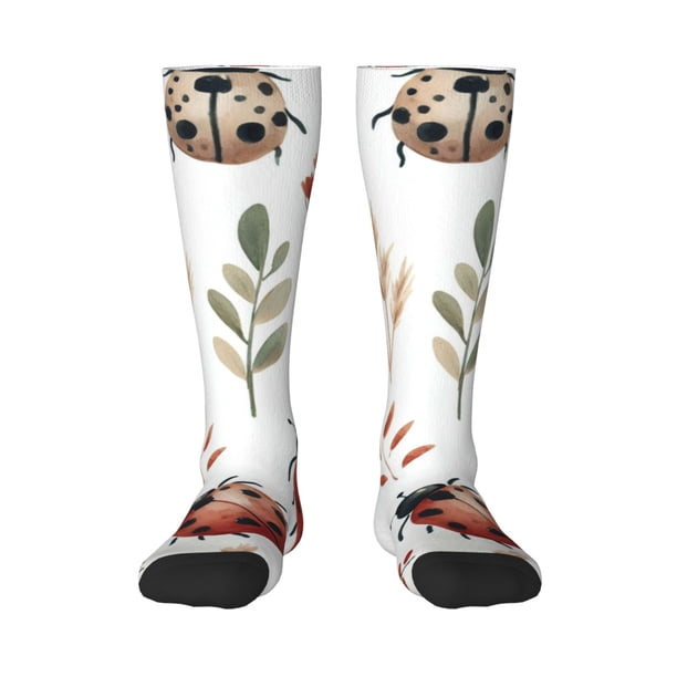 Fotbe Watercolor Ladybug Calcetas Divertidas Estampadas para Hombre y Mujer, Calcetas de Algodón hasta la Rodilla para Caminar, Correr, Enfermería y Embarazo