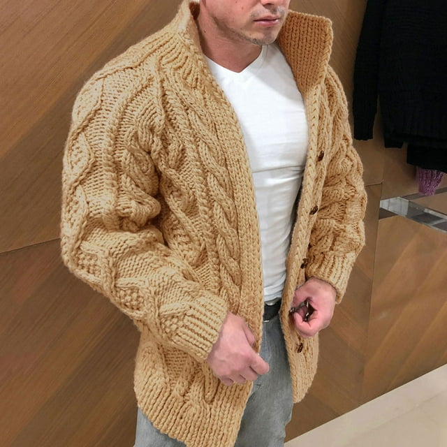 Mikilon Men's Warm Autumn And Winter Pure Color Wool Knitted Sweater Cardigan