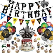 Col-party Game of Thrones Birthday Banner, GOT Banner, Cake and Cupcake Toppers, Balloons for GOT Birthday Party Supplies Decorations, 63PCS IN ALL