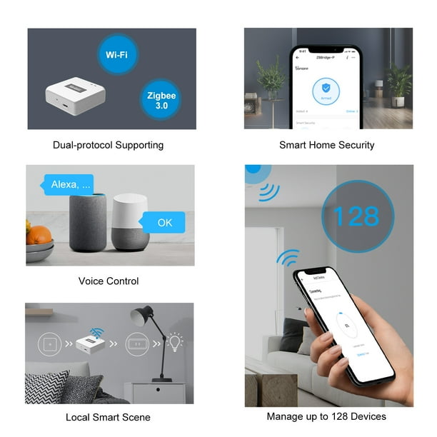 ZigBee 3.0 Passerelle sans fil, WiFi ZigBee Hub Bridge, APP Tuya Smart  Life, connecte jusqu'à 30 appareils ZigBee