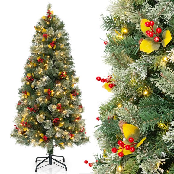 Costway 5 FT Artificial Xmas Tree with 453 Branch Tips 230 Warm White LED Lights