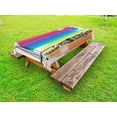 thumbnail image 1 of Olympics Outdoor Tablecloth, Female Marathon Runner Illustration on Vertical Stripes in Rainbow Colors, Decorative Washable Fabric Picnic Tablecloth, 58 X 120 Inches, Orange Purple Blue, by Ambesonne, 1 of 2