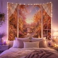 thumbnail image 2 of Stone Pathway Through Glowing Lanterns & Autumn Foliage, Whimsical Fantasy for Nature Lovers, Enchanted Landscape Art, Housewarming Gift Tapestry Wall Hanging for Bedroom and Living Room, 2 of 6