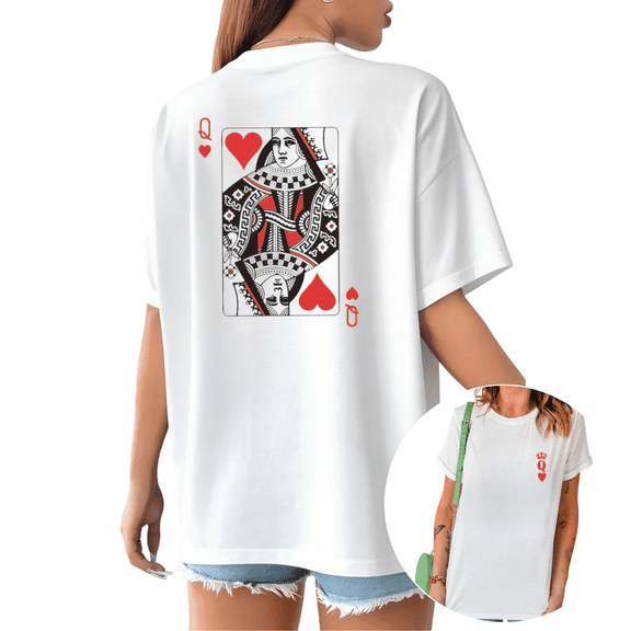 UNISHE Women's Royal Card Graphic Short Sleeve T-Shirts White Playful Crewneck Tops