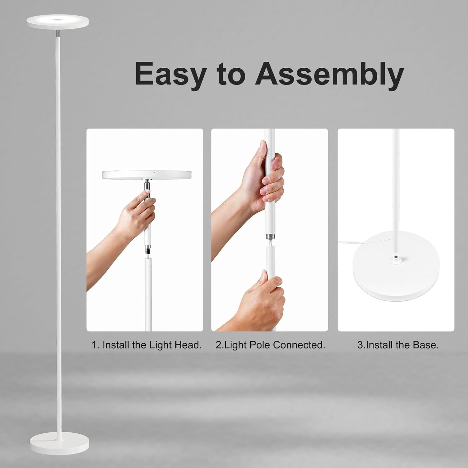 Floor Lamps for Living Room, 32W/3000LM Super Bright LED Floor Lamp with Remote Control, 69" Tall Standing Lamp with Stepless Dimmable, Modern Corner Lamp for Bedroom, Office White