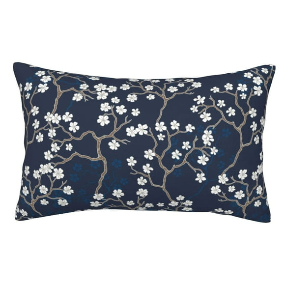 Balery Cherry Blossoms on Navy Background Funda de Cojín Estampada, Regalos para Mujeres, Regalos de Amor para Ella, Regalos para Novia o Esposa, Funda de Almohada-16"x24"