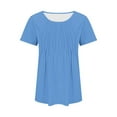 thumbnail image 3 of Sky Blue M WIZUTIZ Womens Blouses Holiday Saving Sports Plus Plus Size Cotton Soft Blouse Round Neck Loose Fit Short Sleeve Shirts Linen Ladies T-shirt Fashion Work Out Tshirts Ultra Soft Solid Tee T, 3 of 6