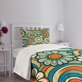 thumbnail image 4 of Ambesonne Hippie Quilted Bedspread Set 2 Pcs, Daisy Flowers on Groovy Wave, Twin Size, Sea Blue and Burnt Orange, 4 of 4