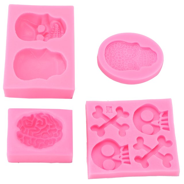 Molde de silicona para Halloween 4 moldes para fondant con temática de Halloween resistente a altas temperaturas fácil de despegar molde para hornear de Halloween moldes de ANGGREK Otros