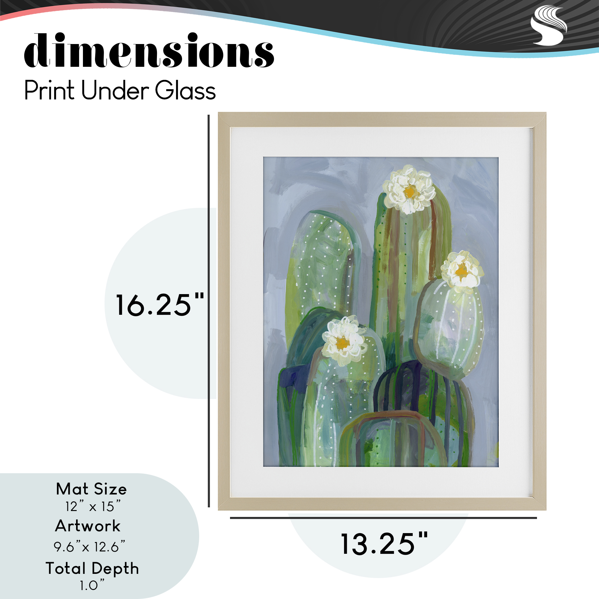 Desert Day Dream Cactus Birch Framed Print Under Glass, design by Ashley Davis