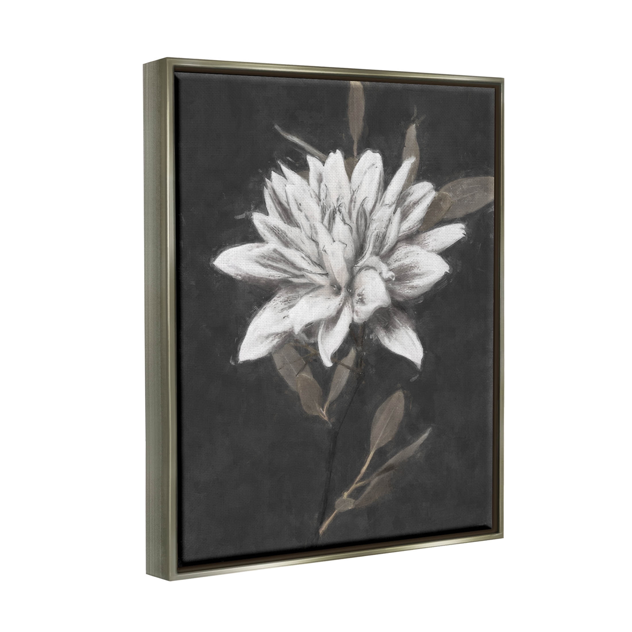 Stupell Industries Traditional White Dahlia Flower Graphic Art Luster Gray Floating Framed Canvas Print Wall Art, Design by Nina Blue